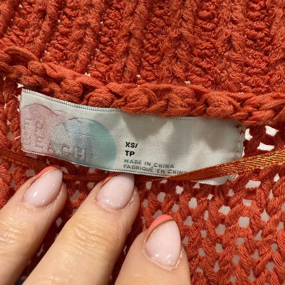 Free People Beach Terracotta Knit V-Neck Sweater Top XS - Picture 6 of 10